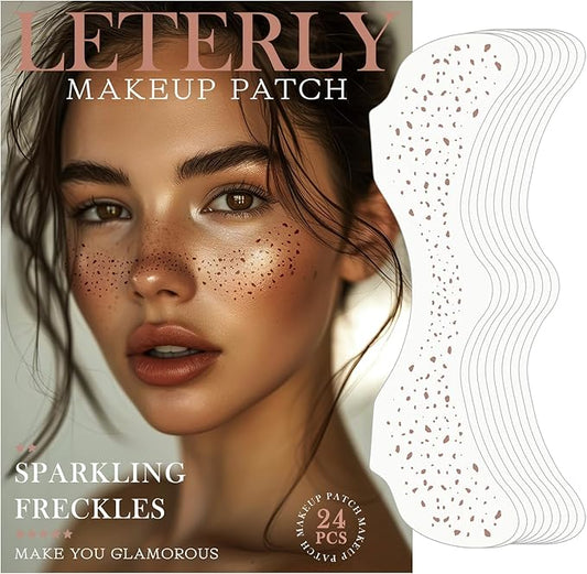 24 Pcs Glitter Freckles Face Tattoo,Brown Face Glitter Makeup Patches Cute Sparkle Freckles Patches Waterproof Makeup Speckles for Face Accessories for Women Girls