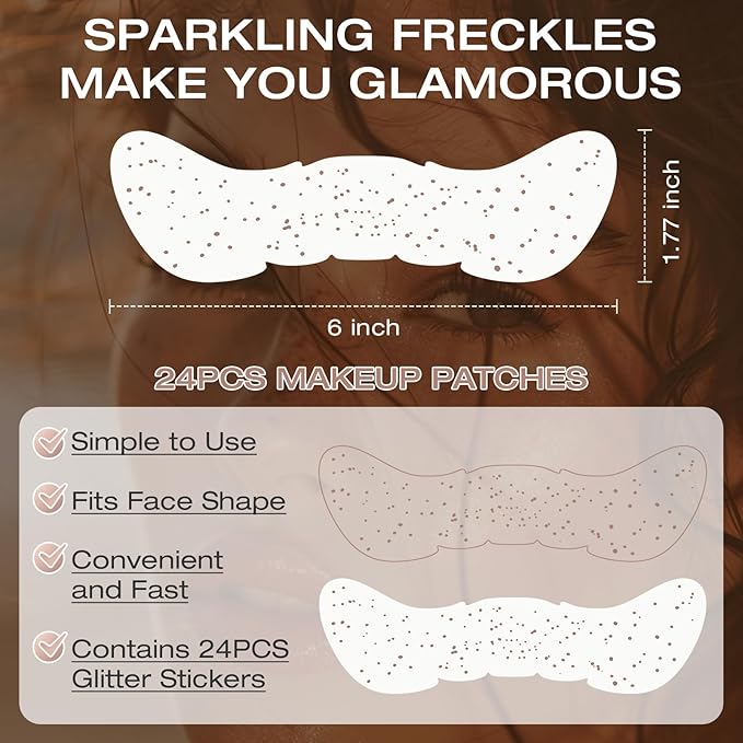 24 Pcs Glitter Freckles Face Tattoo,Brown Face Glitter Makeup Patches Cute Sparkle Freckles Patches Waterproof Makeup Speckles for Face Accessories for Women Girls