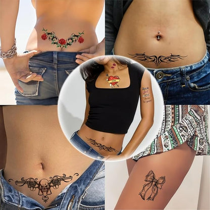 Female White Trash 9-Pack Temporary Tattoos for Halloween & Costumes – Realistic Fake Hickeys, Tramp Stamp Designs, Hillbilly Party Attire (Easy Waterproof Fake Tattoos)