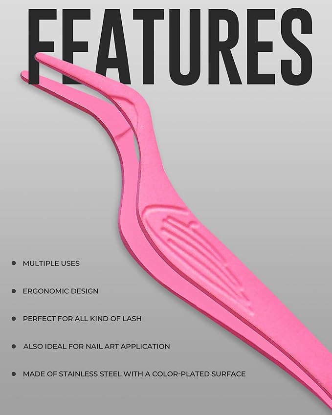 Eyelash Applicator Tool in Leather Case -Best Lash Cluster Applicator-with Stainless Steel Curved Design Lash Applicator Use for Wisps Lashes(Nude) (Baby Pink)