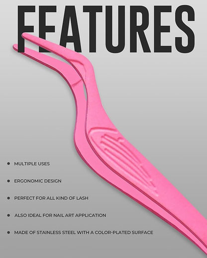 Eyelash Applicator Tool in Leather Case -Best Lash Cluster Applicator-with Stainless Steel Curved Design Lash Applicator Use for Wisps Lashes(Nude) (Baby Pink)
