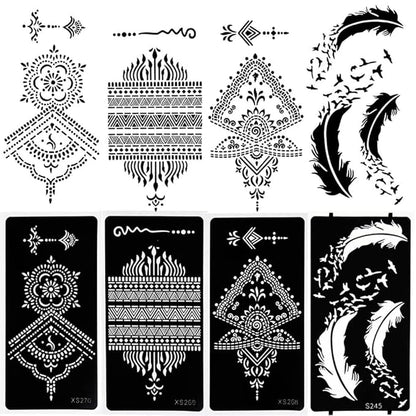 10 Sheets Henna Tattoo Stencil Kit Temporary Tattoo Stencils Arabian Tattoo Stickers for Face Paint Body Art, Reusable Templates 3 Layer Membrane