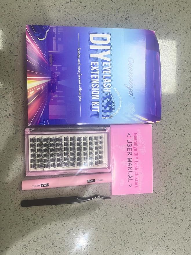 DIY Lash Extension Kit 8-16MM Clusters Eyelash Extension Kit Lashes Clusters with Waterproof Lash Bond and Seal Glue and Individual Eyelash Tweezers DIY at Home for Beginners
