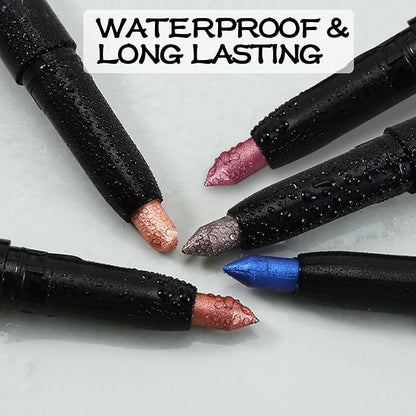Shimmer Eyeshadow Stick, Cream Eyeshadow Pencil with Sharpener, Waterproof Glitter Eye Shadow Stick, Eyeliner, Easy to Use
