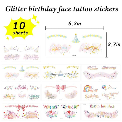 37 PCS Glitter Birthday Party Temporary Face Tattoo For Kids Fake Tattoos Stickers For Birthday Parties Suitable For Boys And Girls Cards Gift Party Decorations Birthday Surprises