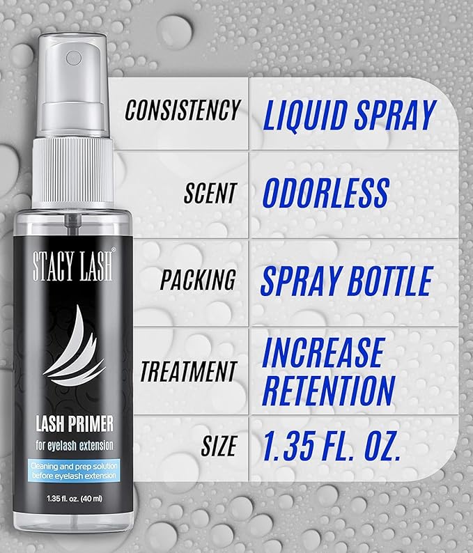 Eyelash Extension Primer/Cleanser (1.35fl.oz/40ml) Stacy Lash/Protein Oil Remover/Increase Adhesive Bonding Power Retention/Pretreatment for Individual Semi Permanent Extensions Glue Supplies