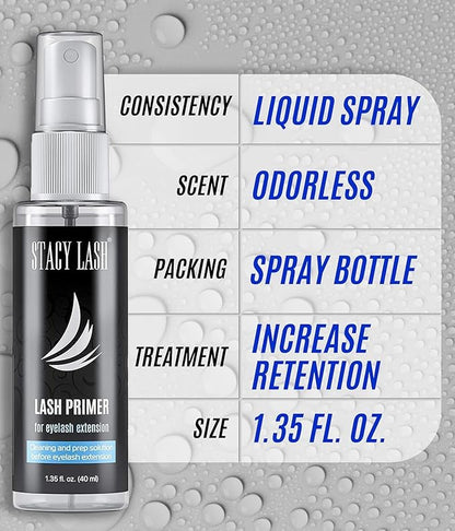 Eyelash Extension Primer/Cleanser (1.35fl.oz/40ml) Stacy Lash/Protein Oil Remover/Increase Adhesive Bonding Power Retention/Pretreatment for Individual Semi Permanent Extensions Glue Supplies
