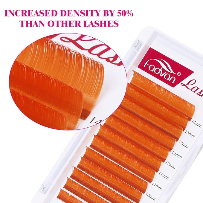 Volume Eyelash Extension 0.07 D Curl 8-14mm Mixed Tray Orange Color Volume Lashes Colored Lash Extensions Easy fan Colored Lashes Rapid Blooming Lashes 2D-20D Use by FADVAN (Orange-D, 8-14mm)