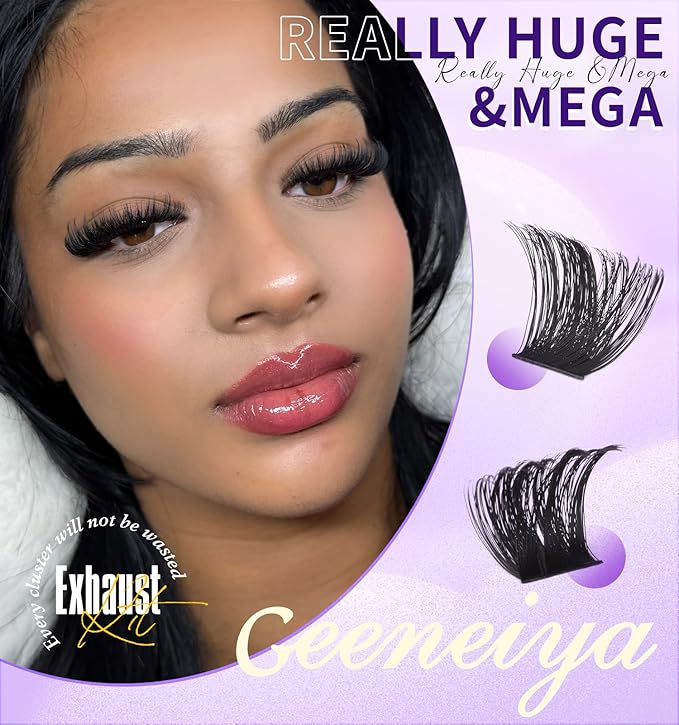 Geeneiya 200D Mega Lash Clusters Volume Eyelash Clusters D Curvature Cluster Eyelash Extensions DIY Wispy Lash Extension | Only 16MM Mega Lashes