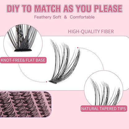 Lash Clusters 300PCS 30D 40D 50D Mixed Volume Wispy Eyelash Extensions 8-16mm D Curl Cluster Lashes Natural Look Professional DIY False Eyelashes Clusters