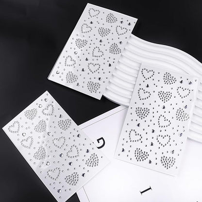 3 Sheets Face Gems Jewels Self Adhesive Heart Rhinestone Stickers for Face Eyes Makeup Hair Body Stick on Rhinestones Stickers for Valentine Festival Decal Decor(White)