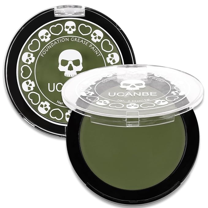 UCANBE Jungle Green Face Body Paint Makeup Foundation, Non-Toxic Cream Greasepaint, Face Painting Kit for for Kids & Adult Halloween Parties, Monster Witch Orcs Hulk Camo Hunting SFX Cosplay Costumes