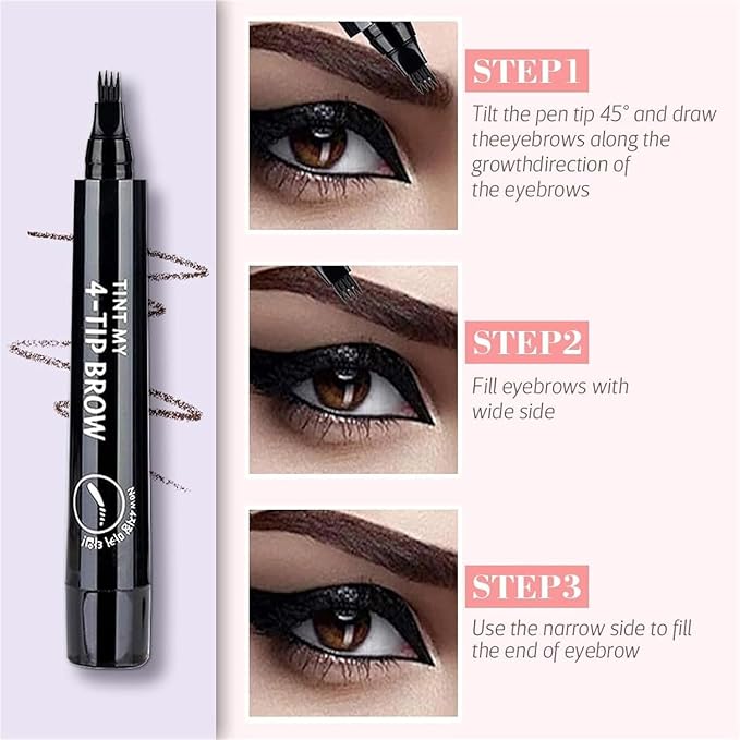 Eyebrow Pen Waterproof Microblading Pencil With 4-Prong Micro-Fork-Tip Applicator, Contouring Pen for Women Creates Natural Looking Brows Effortlessly (Light Brown)