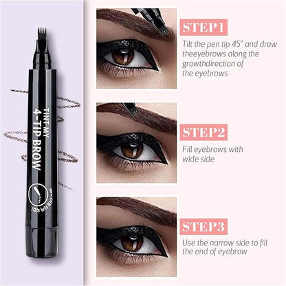 Eyebrow Pen Waterproof Microblading Pencil With 4-Prong Micro-Fork-Tip Applicator, Contouring Pen for Women Creates Natural Looking Brows Effortlessly (Light Brown)