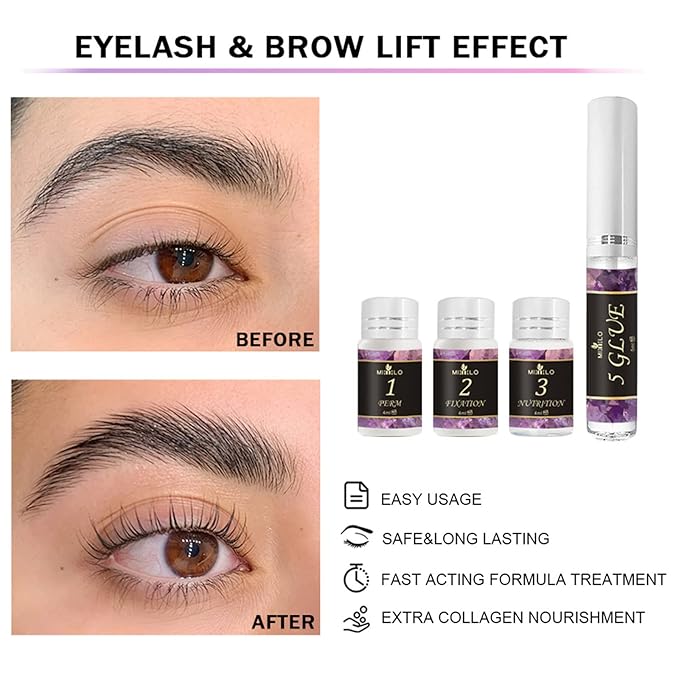 Lash Lift Kit & Brow Lamination Kit, 2 in 1 Eyelash Perm Kit & Eyebrow Lamination Kit, Semi-Permanent DIY Perm Kit for Lashes Brows for Home DIY Salon, Quick Lifting & Voluminous Coloring#1