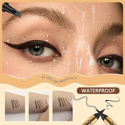 1 Pcs Microblading Eyebrow Pencil 2-in-1 Dual-ended Eyebrow Pen 4-Prong Micro-Fork Tip Applicator & Precision Brush Tip Brow Pencil Waterproof Stay on All-day Makeup for Natural Eyebrow, Grey