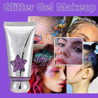 6Pcs Holographic Body Glitter Gel Set, Mermaid Sequins Liquid Holographic Glitter Gel Kit, Gold, Silver Chunky Glitter for Face Hair Nails