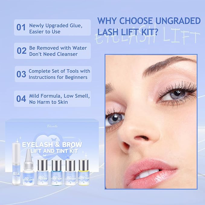 Lash Lift Kit & Brow Lamination Kit - 4 in 1 Professional Black Eyelash and Eyebrow Perm Kit - Results up to 8 Weeks -Easy to Apply and Long Lasting Finish -Suitable for Salon & Home