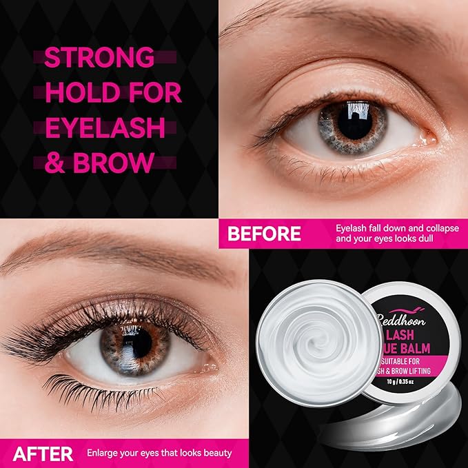 Lash Lift Glue Balm Kit, Eyelash Lift Glue Adhesive & Lash Lift Rods with Brush for Lash Lift & Brow Lamination, Strong Viscosity & Water Solubility for Eyelash Perm Kit, 0.35Oz/10G