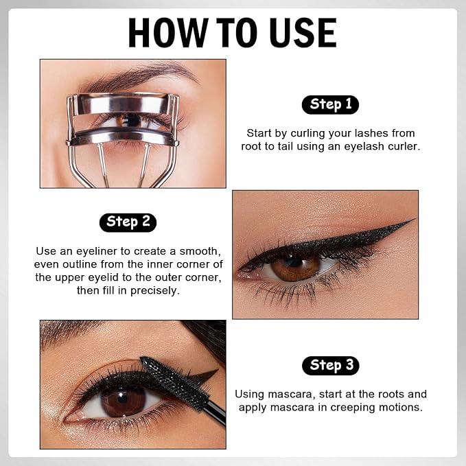Mascara Eyelashes & Liquid Eyeliner Pencil Set, Lash Extensions Mascara Volume and Length Waterproof, Long-Lasting Smudge-Proof Makeup Set for Women #Burgundy