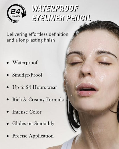 Black+Nude Waterline Eyeliner Pencil, Cream Gel Eye Liner Pencils for Older Women,Waterproof Smudge-Proof Long Wear Retractable Eye Liner with Sharpener, Water Line Eyeliner for Older Women-2Pcs