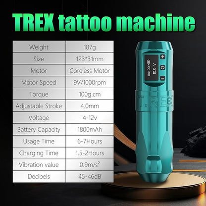 U-REX Wireless Tattoo Machine Kit, Complete Tattoo Kit with Ink, Needles, Rotary Tattoo Pen, One Year Warranty, for Beginners & Professionals