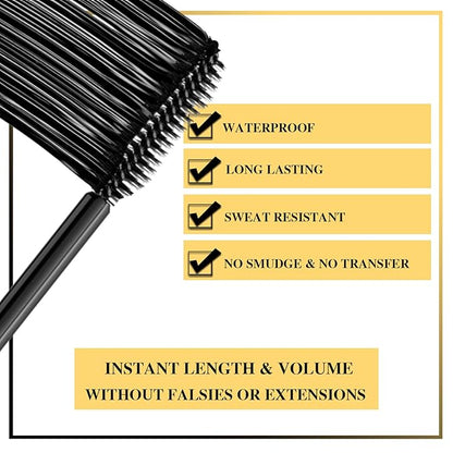 Mascara Black Waterproof Set |Curl & Volume Vegan & Cruelty-Free False Lash Effect | Holiday Gift for Beauty Lovers