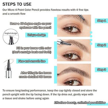 Microblade Eyebrow Pen,4 Tip Eyebrow Pencil,Waterproof Microblading Eyebrow Tattoo Pen,Long Lasting Smudge Proof Eye Brow Pen Pencils for Women(Dark Brown)