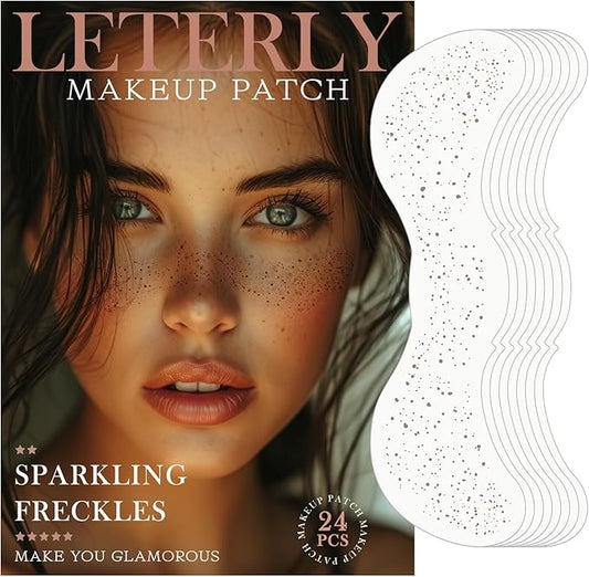 24 Pcs Glitter Freckles Face Tattoo,Brown Face Glitter Makeup Patches Cute Sparkle Freckles Patches Waterproof Makeup Speckles for Face Accessories for Women Girls