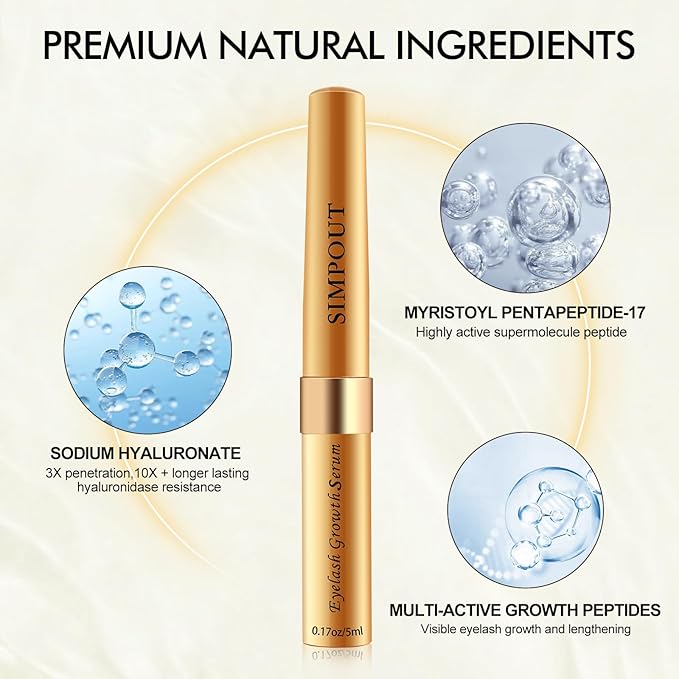Eyelash Serum - Fuller & Longer Looking Eyelashes Lash Enhancing Serum, Voluminous Lengthening Natural Lash Enhancer, Vegan & Cruelty-Free (Gold)