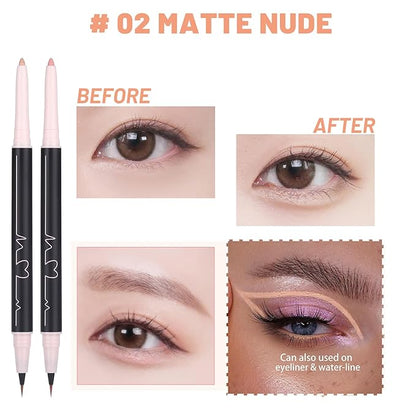 3PC Dual Ended Makeup Highlighter Pen, Glitter & Matte Nude Pink EyeLiner & Eyeshadow, Liquid Contour Liner 2 in 1 Eye Make Up Stick, Mulit-Funtional Long Lasting Lying Silkworm Pencil Set