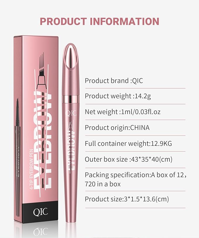 Eyebrow Pencil, Microblade Eyebrow Pen, 4-tip Microblading Eyebrow Pen, Waterproof Eye Brow Pencils for Women, Eye Makeup, Long-Lasting Micro 4-point Brow Pen (Black)