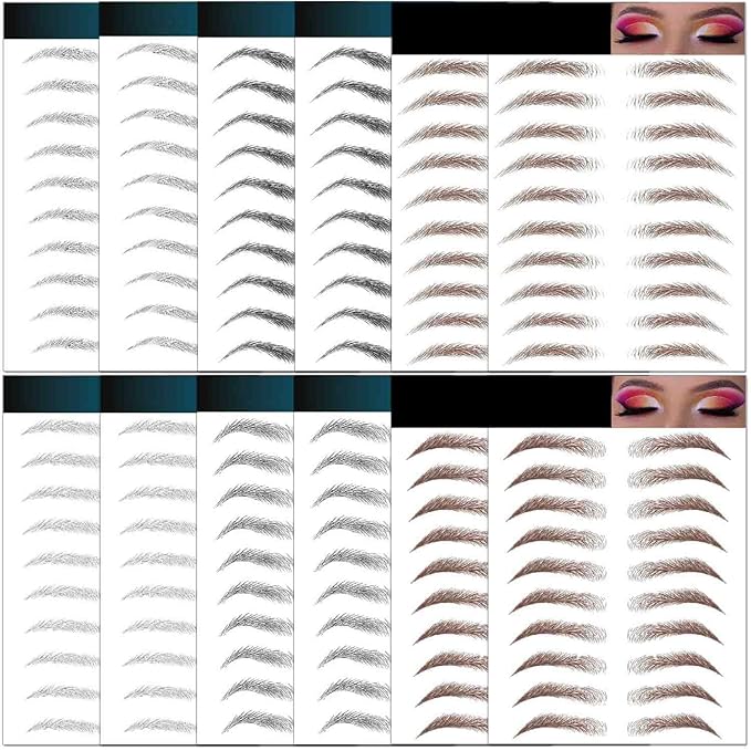 12 Sheets Eyebrow Tattoo Waterproof, 116 Pairs Temporary Eyebrow Tattoos for Women & Girls, Peel Off False 4D Hair-like Instant Transfer Brows