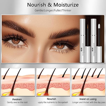 Eyelash and Eyebrow Growth Serum Two Piece Set, Eyelash Serum for Eyelash Growth Thickness, Stronger, Healthier Lashes & Brows, Longer, Fuller, and Thicker Lashes, Vegan & Cruelty-Free (3ml+3ml)