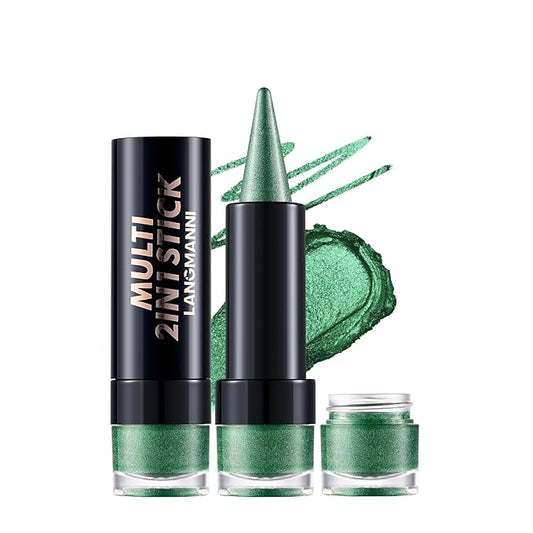 2-in-1 Gradient Eyeliner & Eyeshadow Stick Combo, Shimmer & Matte Cream Eyeshadow Pencil, Waterproof & Smudge-Proof, Long-Lasting Eye Makeup, Metallic & Neutral Shades (#06 Emerald Charm)