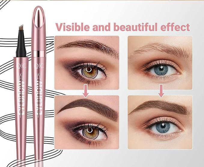 Eyebrow Pencil, Microblade Eyebrow Pen, 4-tip Microblading Eyebrow Pen, Waterproof Eye Brow Pencils for Women, Eye Makeup, Long-Lasting Micro 4-point Brow Pen (Dark Brown)