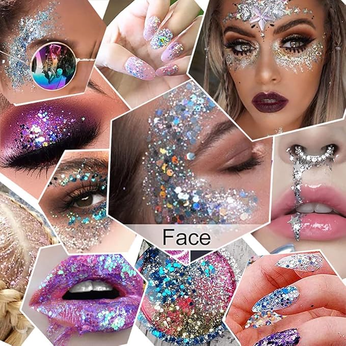GL-Turelifes Colorful Sparkling Body Glitter Mermaid Sequins Chunky Glitter Gel Hair Glitter Gel Festival Glitter Cosmetic for Face Hair Nails Stage Bride Makeup Long Lasting 30ml (Red)