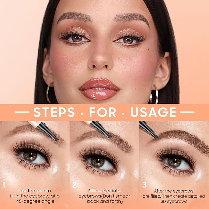 Eyebrow Pen - Liquid Eye Brow Microblading Pencil With Micro 4 Point Lift & Brow Pen Snatch, Long-Lasting Waterproof for Natural Eyebrow Hair Eye Makeup (Black,04#)