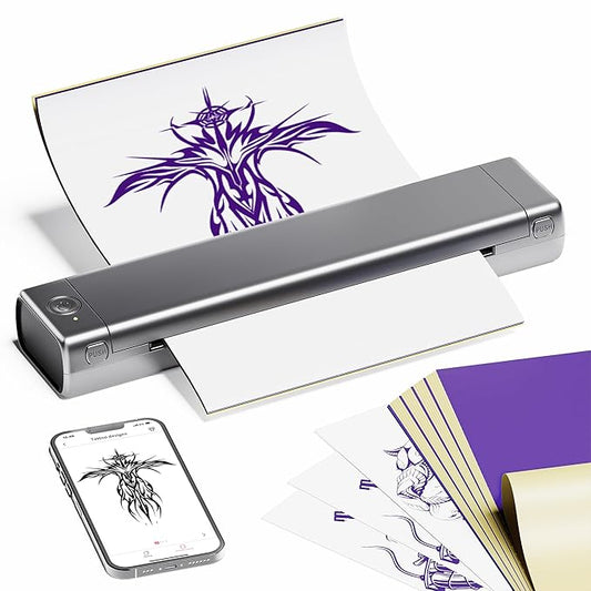 Wireless Tattoo Transfer Machine - Thermal Stencil Printer for Temporary & Specialty Tattoos, Compatible with Tablet PC & Phone - Silver