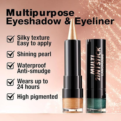 2-in-1 Gradient Eyeliner & Eyeshadow Stick Combo, Shimmer & Matte Cream Eyeshadow Pencil, Waterproof & Smudge-Proof, Long-Lasting Eye Makeup, Metallic & Neutral Shades (#08 Lilac Bloom)