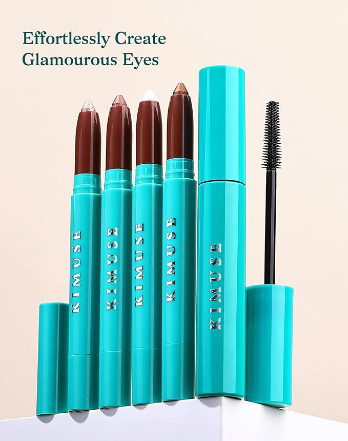 KIMUSE Eyeshadow Stick + Liquid Mascara Kit, Lightweight, Long Lasting, Crease-Proof, Smudge-Proof Eye Makeup Set