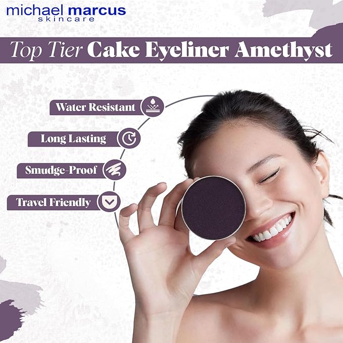 michael marcus Makeup Cake Eye Liner (Amethyst) - Water Activated Dry Pressed, Long-Lasting, Vibrant Color & Smudge Resistant Eyeliner - Cruelty & Paraben Free - For Beginner & Pro Makeup Artist