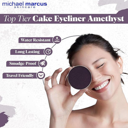 michael marcus Makeup Cake Eye Liner (Amethyst) - Water Activated Dry Pressed, Long-Lasting, Vibrant Color & Smudge Resistant Eyeliner - Cruelty & Paraben Free - For Beginner & Pro Makeup Artist