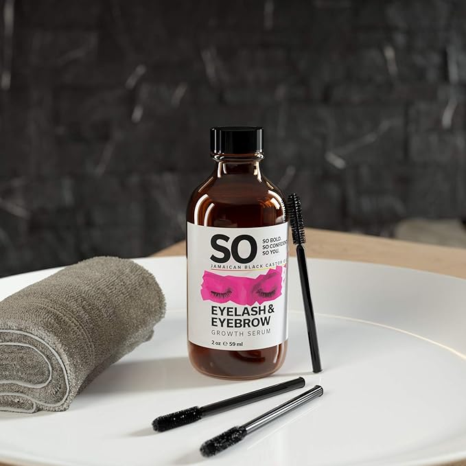 SO Jamaican Black Castor Oil Eyelash & Eyebrow Growth Boost, White/Pink, 2 Fl Oz