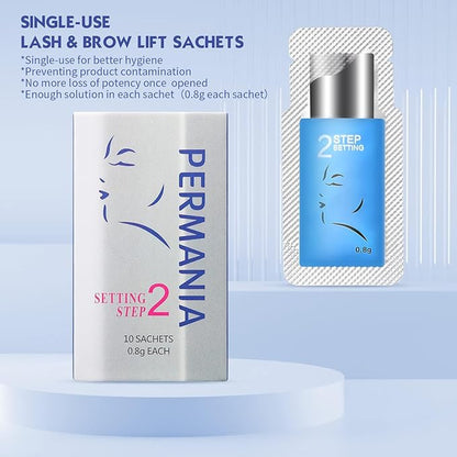 PERMANIA Lash Lift Kit,Separate Steps Products for Salon or at Home, Steps 10 Sachets of 0.8 g/0.03 oz Each Prep (STEP#2)