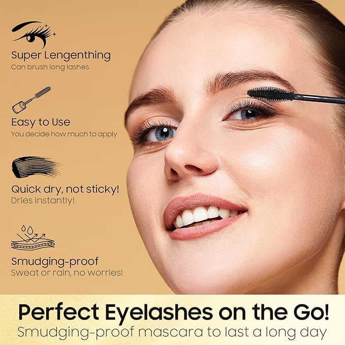 4D Silk Fiber Lash Tubing Mascara - Waterproof & Long-Lasting, Black 2-1 Defining and Lengthening Mascara for Dramatic Lashes, Smudge-Proof, Hypoallergenic (0.28 fl. oz)