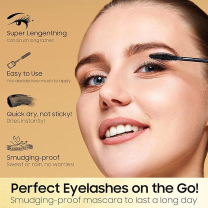 4D Silk Fiber Lash Tubing Mascara - Waterproof & Long-Lasting, Black 2-1 Defining and Lengthening Mascara for Dramatic Lashes, Smudge-Proof, Hypoallergenic (0.28 fl. oz)