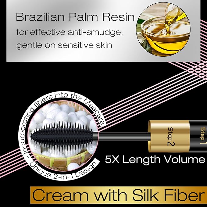 Mascara Black Volume and Length & Microblading Eyebrow Pen Dark Brown, 4D Silk Fiber Mascara Natural and False Effect, Waterproof Hair Like Natural Liquid Eyebrow Pencil