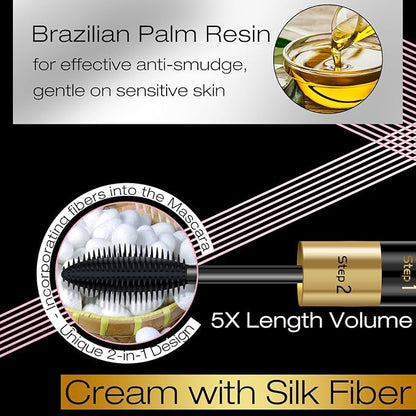 Mascara Black Volume and Length & Microblading Eyebrow Pen Dark Brown, 4D Silk Fiber Mascara Natural and False Effect, Waterproof Hair Like Natural Liquid Eyebrow Pencil