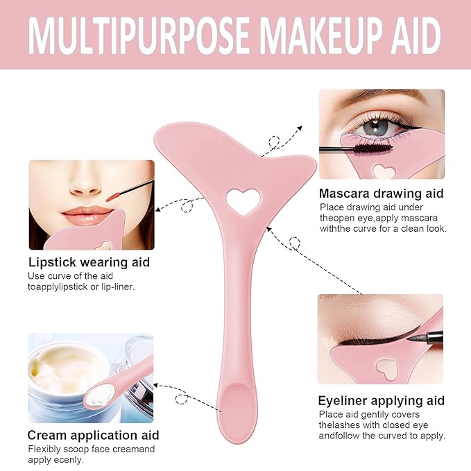 Eyeliner Stencils 2Pcs Reusable Silicone Makeup Stencil for Beginners Multifunctional Eyeliner Aid Mascara Shield Easy to Use - Pink